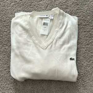 Lacoste White V-Neck Lightweight Sweater